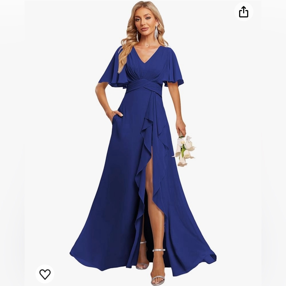 Deamify Flowy V Neck Blue Dress
